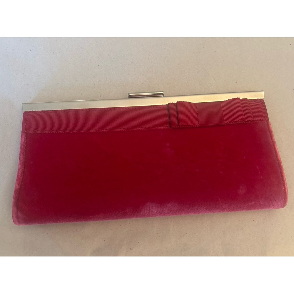 BANANA REPUBLIC Red Or Hot Pink Velvety Clutch with Ribbon Bow Accent